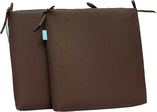 QILLOWAY Outdoor Indoor Seat Cushions, Square Foam Dining Chair Pads,All Weather, 17"x17"x3",2 Count (Coffee)