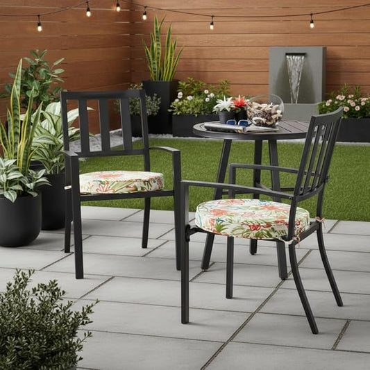 Set of 2 Outdoor 18 inch Round Patio Dining Chair Pads – Comfortable Fiber-Filled Seat Cushions with Ties, Reversible Polyester Fabric - Breeze Floral