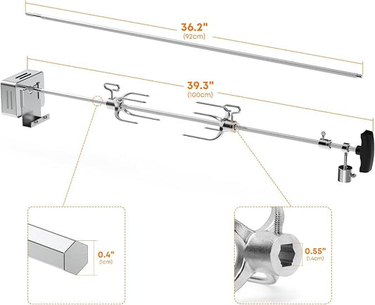Hygrill Rotisserie Kit for All Hygrill 32 Inch Built-in Gas, Charcoal Grill | Grill Rotisseries with Motor, Spit Rod, 2 x 4-Prong Forks, Complete Holders, and Fixing Screws