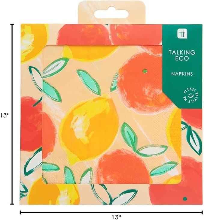 Talking Tables 20 x Citrus Fruit Napkins for Summer Parties, BBQ, Picnic, Decoupage | Lemon & Orange Disposable Serviettes | Party Tableware 13" x 13"