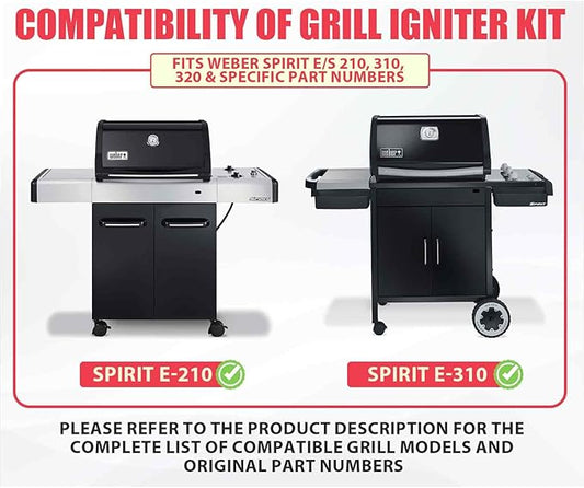 91360 Grill Igniter Kit for Weber Spirit E310 EP320 E210 SP310 SP320 E215 S320 Side-Control Grills Igniter Replacement, Grill Ignitor for Weber 1819-51 1836-32 Grill Ignition, 67726, 67847, 81315
