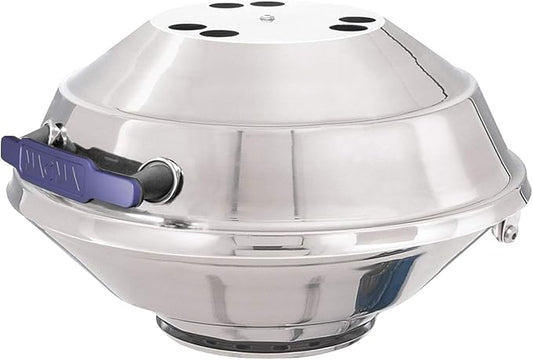Magma A10-215 Marine Kettle Portable Gas Grill - Stainless Steel BBQ for Boats - Wind-Resistant Design, Safe Propane Connection, Stay Cool Handle - 17" Diameter