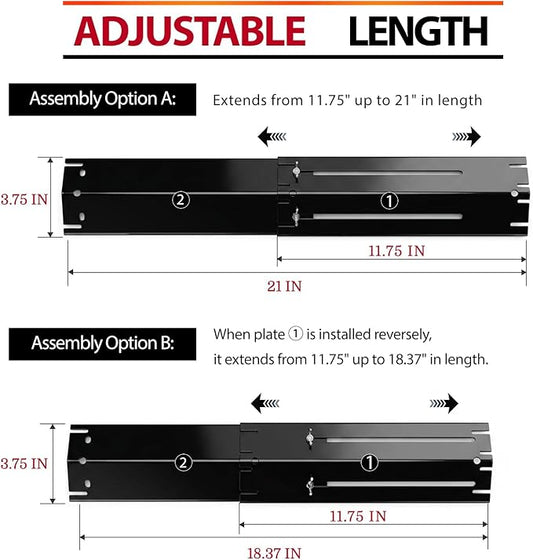 Universal Adjustable Grill Burner Covers Heat Shields Heat Plates Replacement Flame Covers Heat Tents Porcelain Steel Grill Replacement Parts Extends from 11.75" Up to 21" L (Pack of 4)