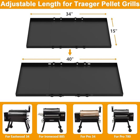 BBQ-PLUS Adjustable Grill Storage Shelf for Traeger Pro Series 34, Pro 780 and Ironwood 885 Pellet Grills Accessories,Metal Bottom Shelf for Traeger to Add More Storage Space