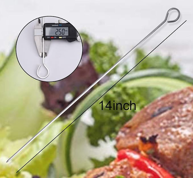 14 Inch Long Square kebab skewers,BBQ Stainless Steel Skewers,12 Pack (BBQ Skewers Square 14inch-12p)