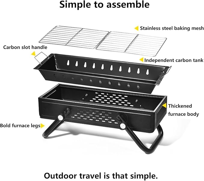 Portable Charcoal BBQ Grill Outdoor Cooking Barbecue Grill Large Number of Vents System with Height Adjustable Cooking Grate Suitable for Camping, Outdoor Cooking, Patio, Garden(Black with storage bag