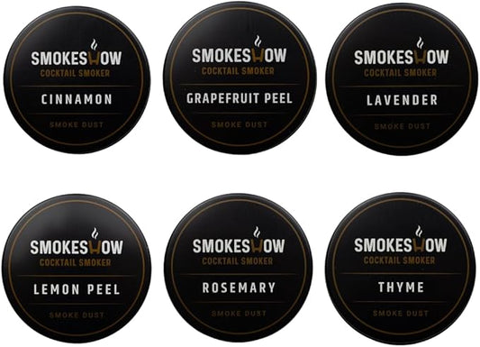 Wood Chips for Cocktail Smoker 4 oz tins. Cinnamon, Thyme, Rosemary, Lemon Peel, Grapefruit Peel and Lavender (6-Pack All Herbs & Spices)