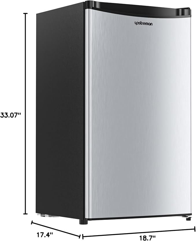 Upstreman 3.2 Cu.Ft Mini Fridge with Freezer, Stainless Steel-SR321 | Adjustable Thermostat, Energy Saving, Low Noise, Reversible Door, Small Refrigerator for Dorm, Bedroom, Office
