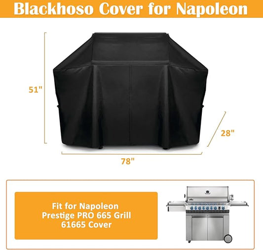 Grill Cover 61665 for Napoleon Prestige PRO 665 Grill, 600D Heavy Duty PU Material Wateproof UV Protected Cover, Velcro Closure, Adjustable Buckled Straps