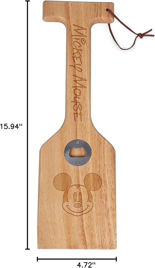PICNIC TIME Mickey Mouse Hardwood BBQ Grill Scraper with Bottle Opener, Bristle Free Wooden Grill Cleaning Tool with Hanging Loop for Outdoor Cooking and BBQ Cleanup, (Natural Wood)