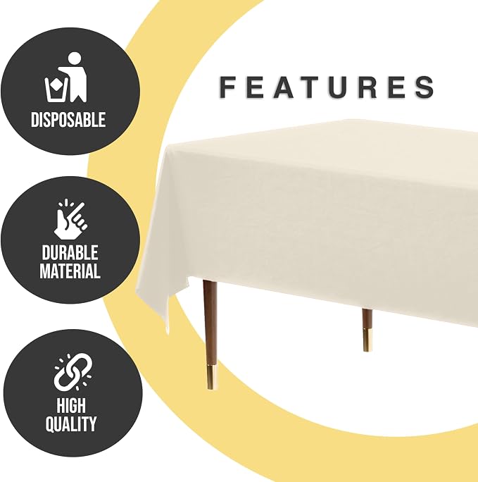 Exquisite Party Solids 66% Thicker Premium Plastic Table Cloth Rectangle Table Cover 0.5 Mil 6 Pack Ivory Table Cloth 54 Inch x 108 Inch Disposable Tablecloth Won't Tear Easily Like Cheap Thin Brands