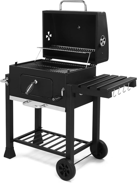 Vasitelan Charcoal Grills,Outdoor BBQ Grill Offset Smoker with Side Table, Heavy Duty Outside Barbecue Grills Cooking Backyard Patio, Cast Iron Grill Grates
