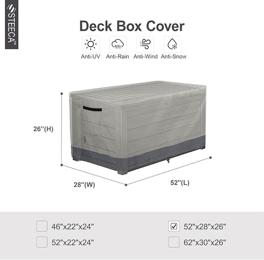 Patio Deck Box Cover Waterproof Outdoor Rectangular Storage Bench Cover 52L x 28W x 26H inch