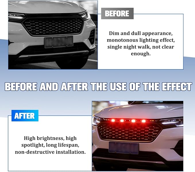 HZEL 4PCS Car Grille Lights, Bright Vehicle Front Grill Trim DRL Lamp with Wiring Harness, Waterproof Auto Exterior Grille Bumper LED Running Light, Compatible with F150 F250 F350 (Red)