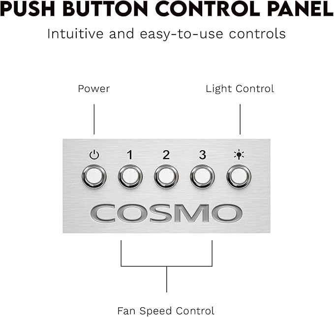COSMO COS-36IRHP 36 in. Lumin Collection 380 CFM Ducted Insert Range Hood, Button Controls, LED Lights, Stainless Steel