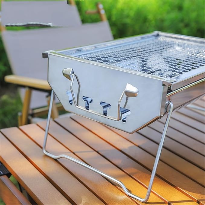 Portable Charcoal Grill for Camping BBQ Grills, Outdoor Barbecue Grill Stainless Steel Folding Barbecue Stove, Lightweight Camping Grill with Detachable Rack,40 * 27 * 17Cm-D