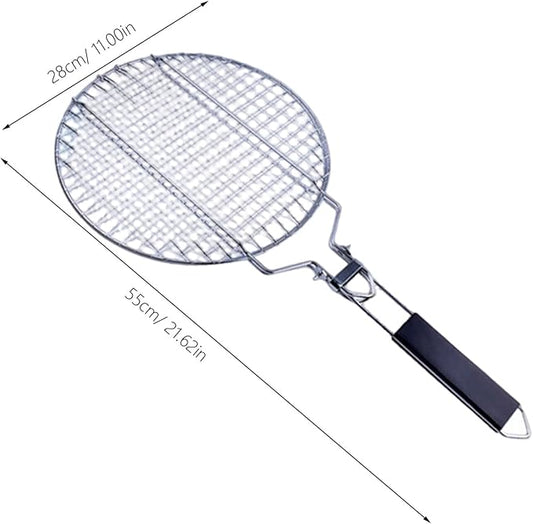 Round Grill Basket, Folding Stainless Steel Barbecue Nets Grilling Accessories, Metal Fish Clips with Removable Handle, Non-stick Clamp Grilled BBQ Supply, Outdoor Vegetable Grilling Rack