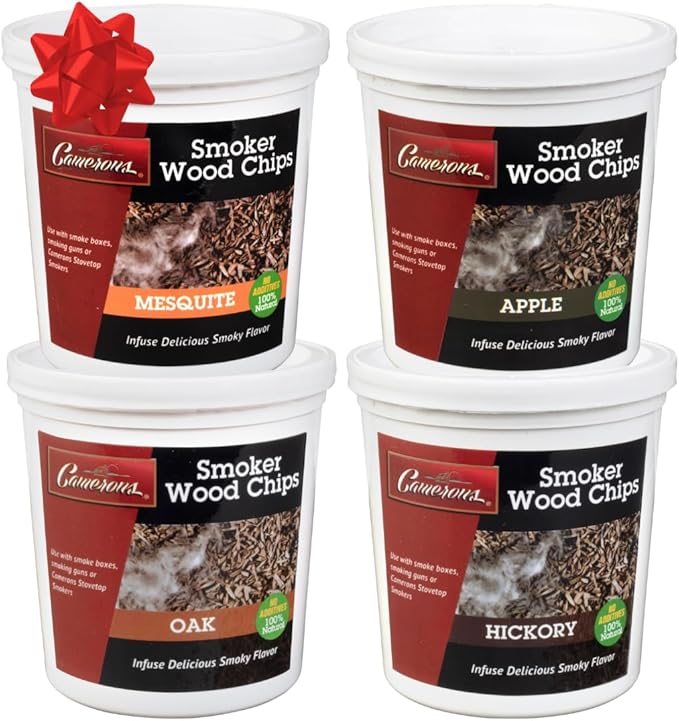 Camerons All Natural Extra Fine BBQ Wood Chips, 4 Pack - Apple, Oak, Hickory, Mesquite (4 Pints) - Kiln Dried Sawdust Shavings for Smoking Guns, Smokers, Smoke Boxes - Barbecue Grilling Gift for Dad