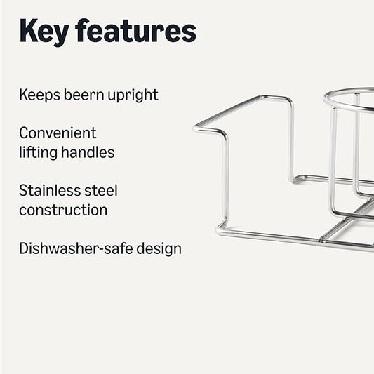 Amazon Basics Beer Can Chicken Holder for Smoking and Grilling, Food Grade Stainless Steel with Handle, Silver, 1-Pack