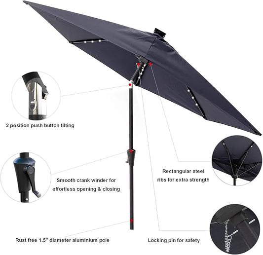 C-Hopetree 9 ft Half Round Outdoor Patio Market Wall Umbrella with Solar LED Lights and Tilt