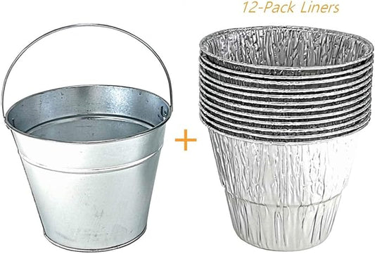 Firsgrill Replacement for Camp Chef, Traeger, Pit Boss drip pan Grease Bucket and 12-Pack Liners foil Tray for Mostly Wood Pellet Grills