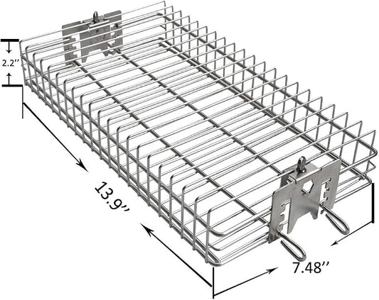 onlyfire 6042 Stainless Steel Flat Spit Rotisserie Grill Basket for Grills | Fits 1/2" Hexagon, 3/8" Hexagon, 3/8" Square & 5/16" Square Rotisserie Spit Rods