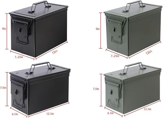 Ammo Can & Ammo Box, Fireproof & Waterproof Metal Storage Box - Perfect for Ammo, Lithium Batteries & RC Car Batteries (Without Lock, Green-13 * 7.2 * 9")