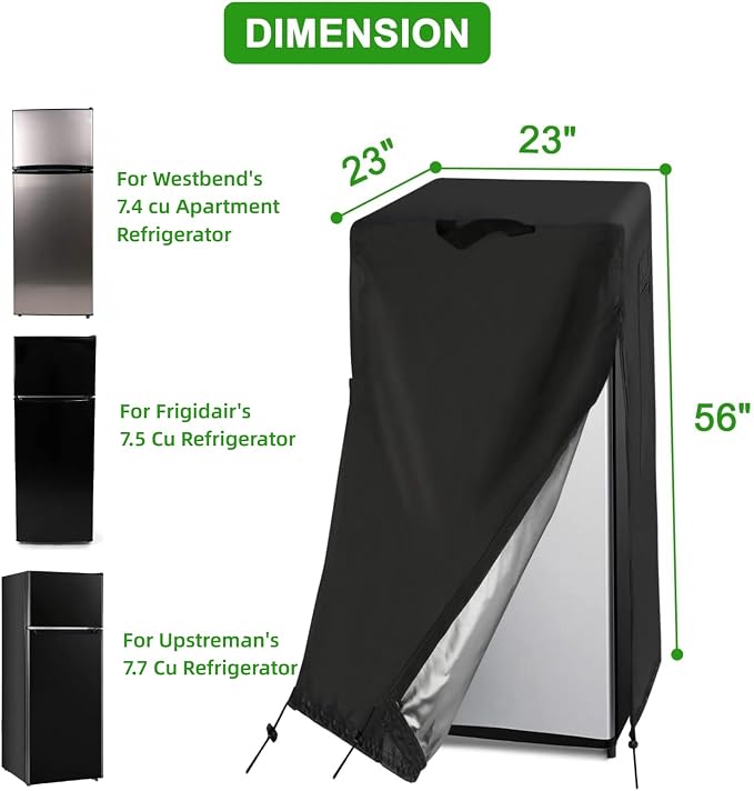 23W Medium Refrigerator Cover for Most 7.5 Cu Ft Outdoor Upright Fridge | 23x23x56,Waterproof Dustproof Heavy Duty Oxford Fabric,for Most 7.5 Cubic Feet Small Beverage Cooler for Outside