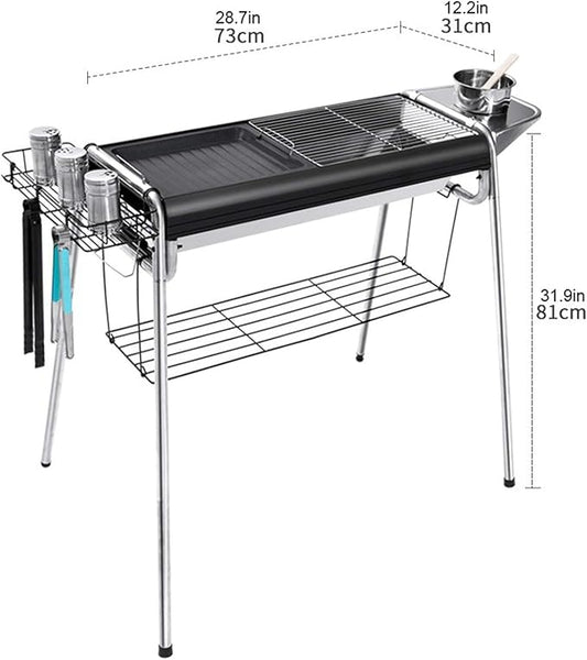 Charcoal Grill Folding Portable Barbecue Charcoal Grill Outdoor Stainless Steel Charcoal Grill 5 People or More Household Charcoal Barbecue Grill Picnic Tool Camping Travel
