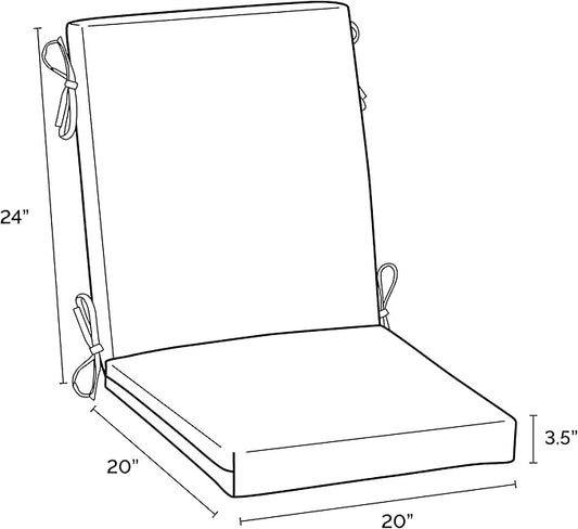 Arden Outdoor Dining Chair Cushion, 4-Pack, 20x44, Black Damask | Rain-Proof Seat Pad, Fade-Resistant, Mold and Mildew Resistant