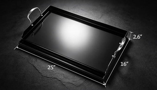 Updated 25" x 16" Cast Iron Griddle for Gas Grill, Nonstick Nanoceramic Stove Top Griddle for Gas Stove, Pre-Seasoned Flat Top Plate Insert for Outdoor Gas Grill, Camping, Tailgating, Parties