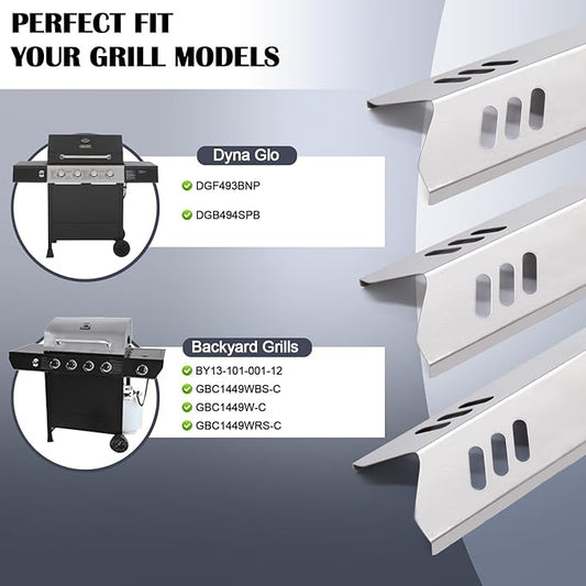 Hiorucet DGF493BNP Drip Pan Replacement Parts, Adjustable 24''-30'' Grill Grease Tray, Grid Cooking Grates and Heat Plate Tent Shields for Dyna Glo DGF493BNP Parts, Backyard Grill BY13-101-001-12.