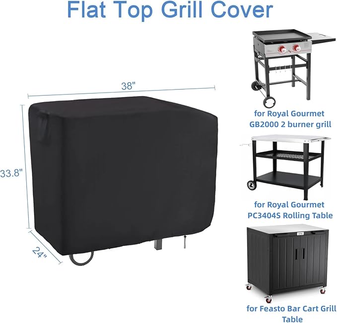 Flat Top Grill Cover Compatible with Royal Goumet 2 Burner Griddle, 38 Inches Waterproof Propane Griddle Cover for Outdoor Grill Cart Table-38 x 24 x 33.8 Inch
