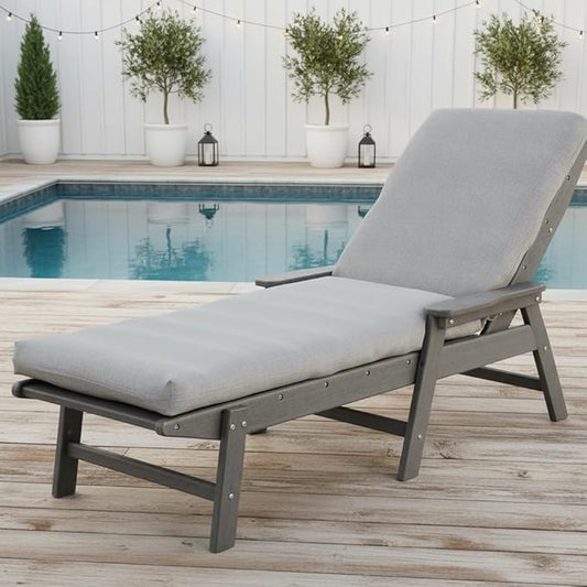 Modern Outdoor Chaise Lounge Cushion with Ties – Durable Polyester Fabric, Channel-Filled Polyfiber Insert, Removable Zippered Cover, Heather Gray