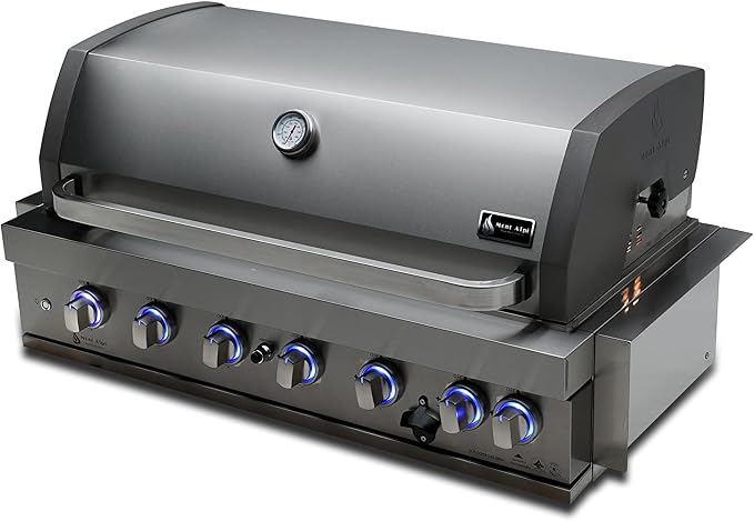 Mont Alpi Premium 44"W x 23"D x 21"H Stainless Steel 6-Burner 87000 BTUs Outdoor Kitchen Kitchen Island Heavy Duty Propane Built-in BBQ Grill Head with Infrared Rear Burner + Rotisserie Kit + Cover