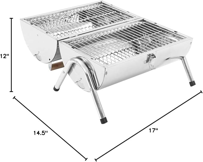 Portable Tabletop Charcoal BBQ Grill Stainless Steel Double Grids,Charcoal BBQ Barbecue Grill Camping Stand for Outdoor Cooking Portable,for Tailgating Patio Backyard Camping and Anywhere