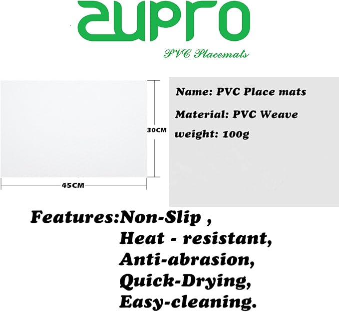 Zupro Placemats Set of 4 Washable Heat-Resistant Non Slip Braided Table Mats Woven PVC Vinyl Kitchen Dining Patio Table Place Mats for Dinner Parties BBQs Indoor and Ourdoor Use.18"x12"(White)
