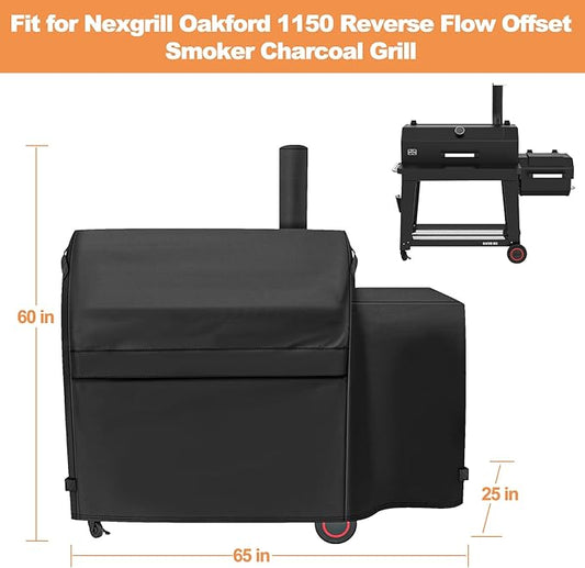 Grill Cover for Nexgrill Oakford 1150 Reverse Flow Offset Smoker Charcoal Grill, Waterproof UV Resistant Nexgrill Oakford 1150 Pro Grill 810-0071 Cover, 600D Heavy Duty