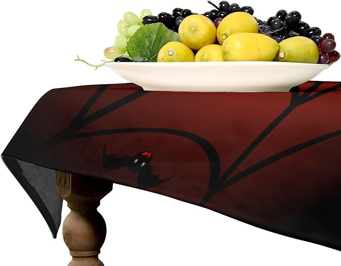 Spider Web Tablecloth, Gothic Black Spider Web Bat Red Water Resistant Wipeable Table Cover for Picnic Party Holiday Kitchen Dinner Table 55"x75"