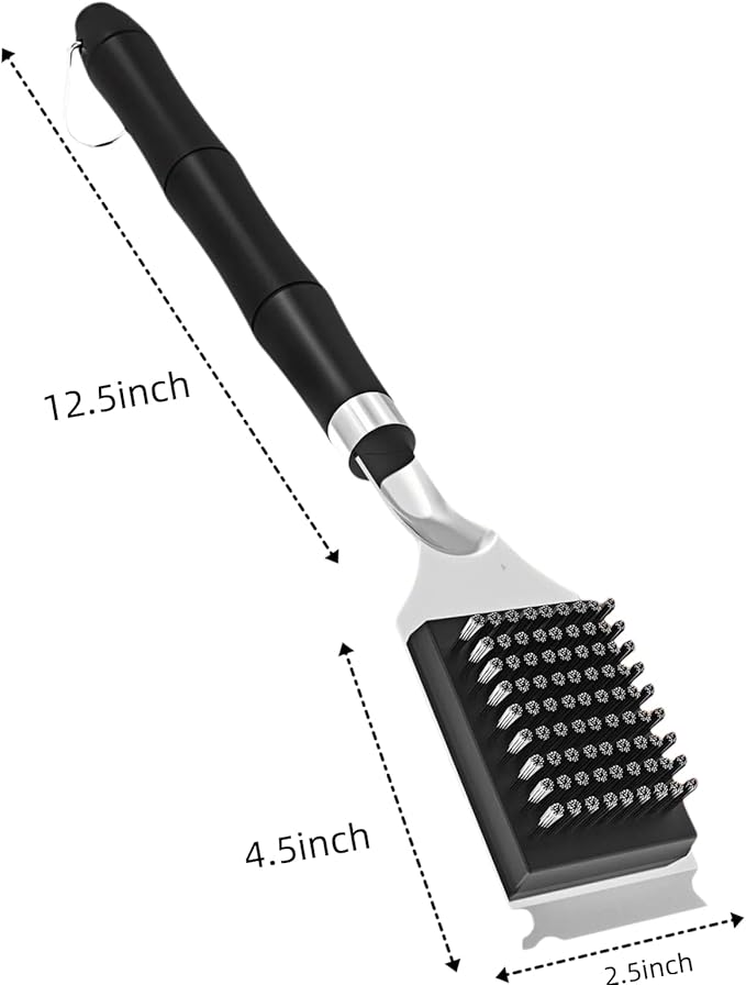 Grill Brush with Scraper& Extra Long Handle -Heat Insulated & Detachable for Gas, Charcoal, Electric Grills | Stainless Steel Wire Grill Brush BBQ Cleaning Tool for Outdoor Grill | Gift for Men
