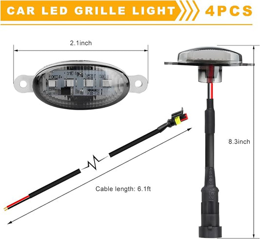 5 PCS Car LED Grille Lights, Waterproof Front Grille Running Lights with Wiring Harness, LED Grill Running Lamp Decorative Light for 2017-2019 F150 Raptor (Black & White, 4 PCS)