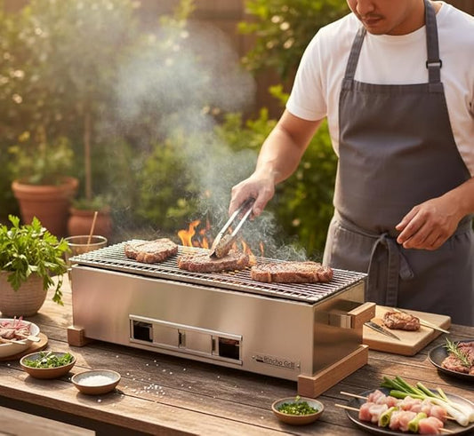 The Bincho Grill 24 Inch Wide Body Yakitori Grill – Japanese Style Charcoal Robata BBQ for Skewers, Steaks, and More – Restaurant-Quality Binchotan Tabletop Grill – Portable and Durable