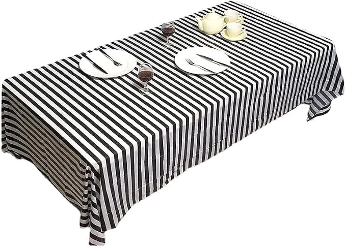 Vpang 2 Pcs Striped Plastic Print Tablecloths Disposable Table Cover Thickened Rectangle Tablecover, Kitchen Picnic Wedding Birthday Party Table Covers, 54"x108" (Black Stripe)