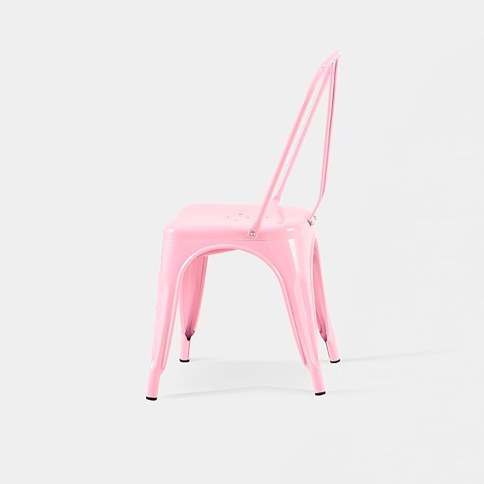 AC Pacific 18 Inch Seat Height Industrial Metal Dining Chairs, Stackable Kitchen or Bar Seat, Durable Modern Design, Versatile Accent Furniture, Set of 2, Pink
