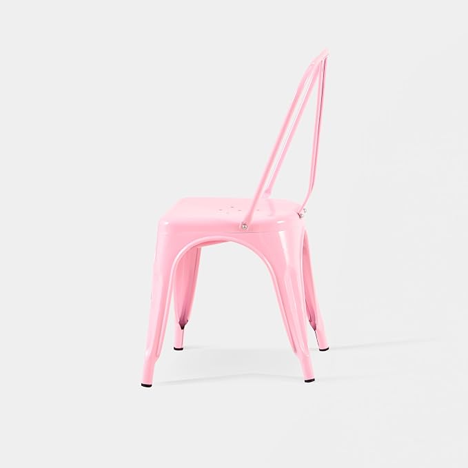 AC Pacific 18 Inch Seat Height Industrial Metal Dining Chairs, Stackable Kitchen or Bar Seat, Durable Modern Design, Versatile Accent Furniture, Set of 4, Pink