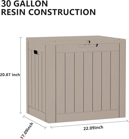 30-Gallon Outdoor Storage Box, Waterproof Deck Box for Patio Cushions, Garden Tools, Pool Accessories, Lockable Outside Storage Bin for Backyard & Deck (Grey)
