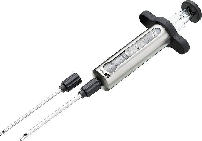 MasterClass KitchenCraft MCINJSS Meat Injector for Adding Flavour Marinades, Herbs, Seasoning and Sauces, Stainless Steel, Silver/Black