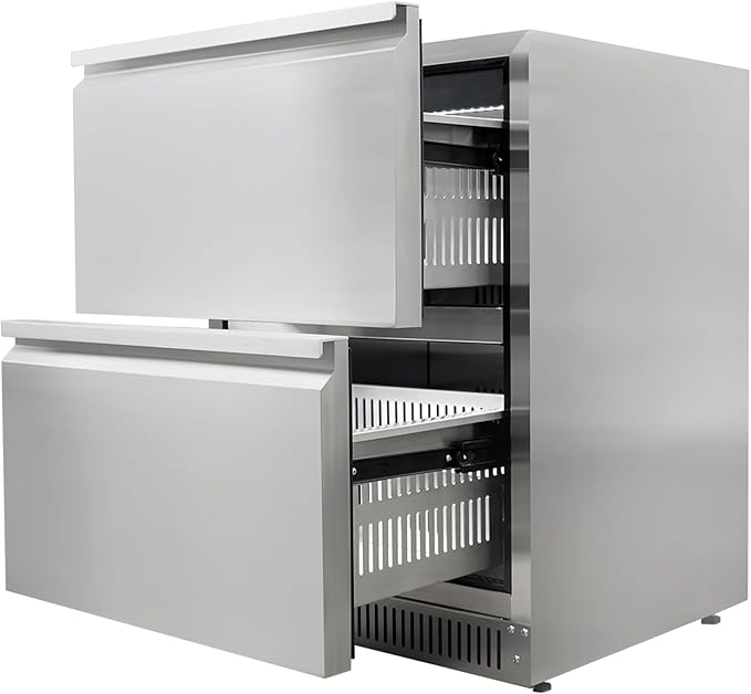 CT Copper Tailor 24 Inch Outdoor Dual Drawer Fridge,Stainless Steel Beverage Refrigerator,Freestanding or Built-In Installation,LED Touch Control,Fit for Home & Commercial Use.(4.2 Cu.Ft)
