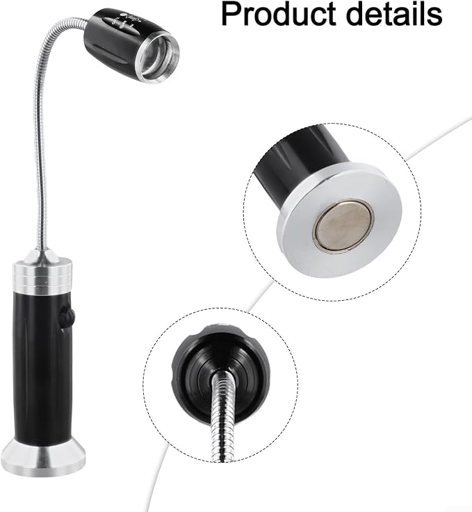Adjustable Rotating Grill Light, Magnetic LED Work Lamp for Camping BBQ, 360 Degree Flexible Aluminum Alloy Lantern with Base, for battery Operated(black)