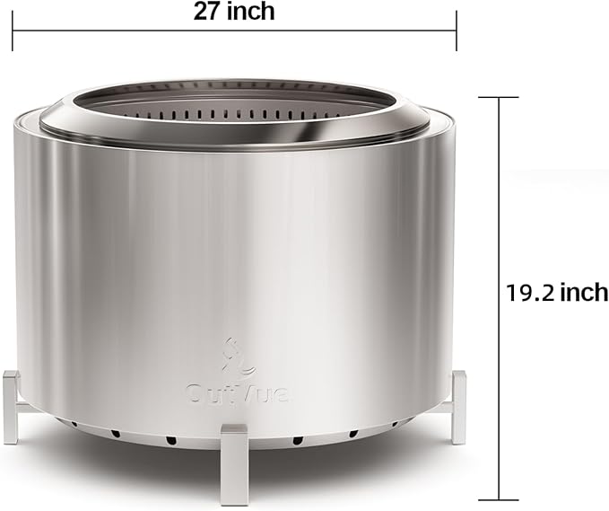 OutVue 27 inch Stainless Steel Smokeless Fire Pit, Outdoor Smokeless Firepit, Wood Burning Fire Pits for Camping, Bonfire, Low Smoke Firepit for Outside (Vertical Hole)